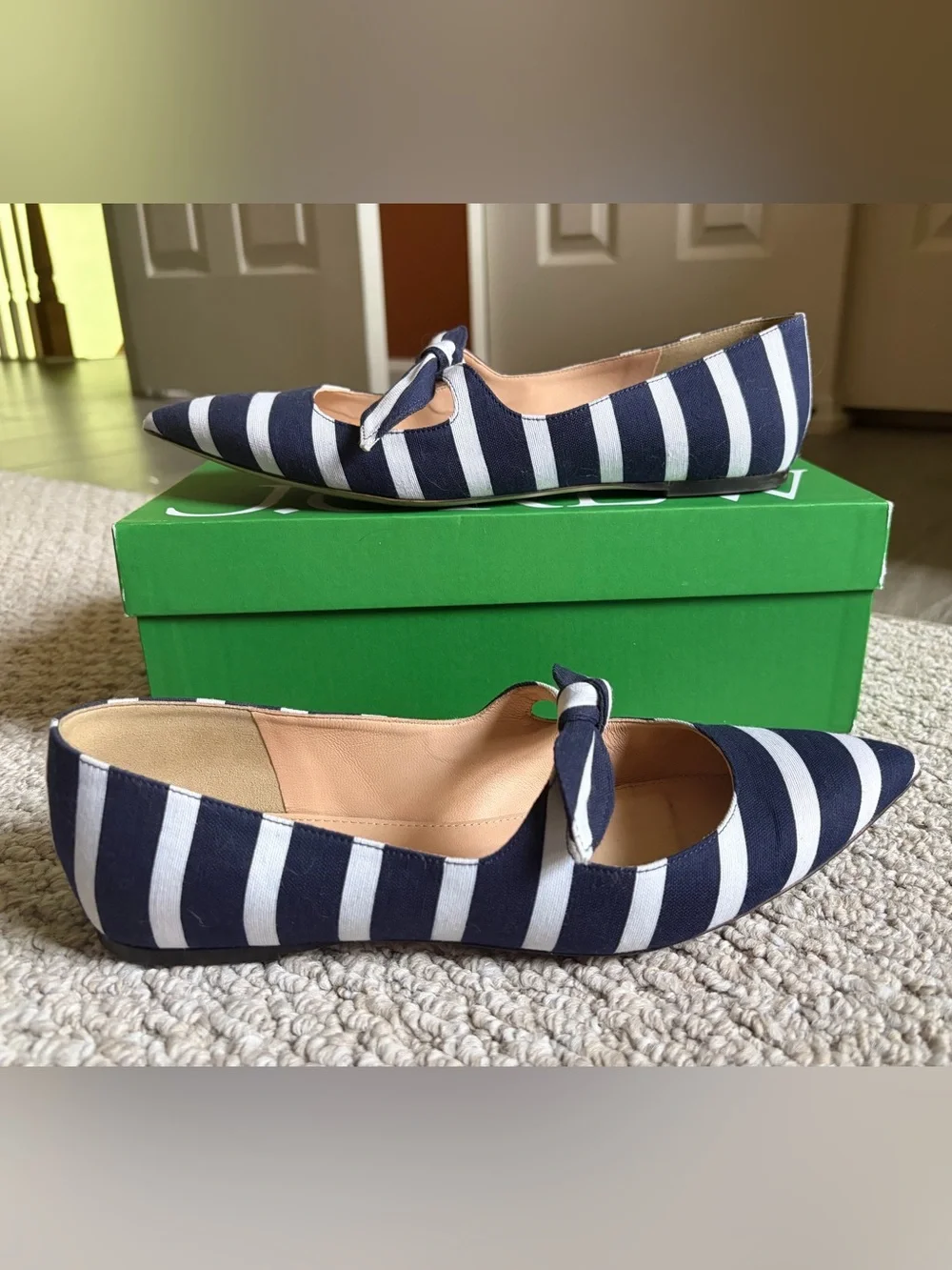 J. Crew Striped Tie Front Flats, Navy & White, Size 8.5
